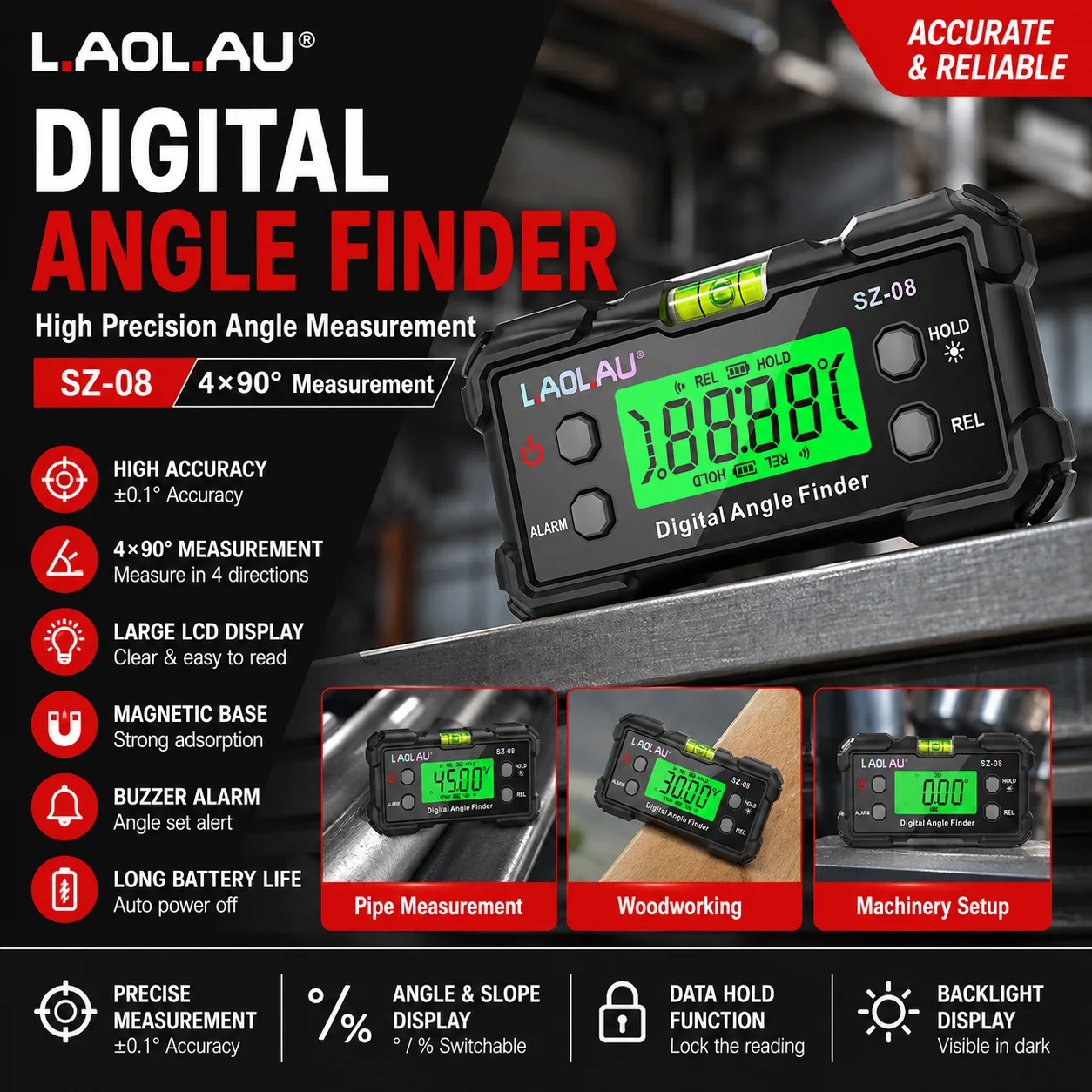 Digitale hoekmeter met waterpa - Useful Diy Electronics recensie en prijs