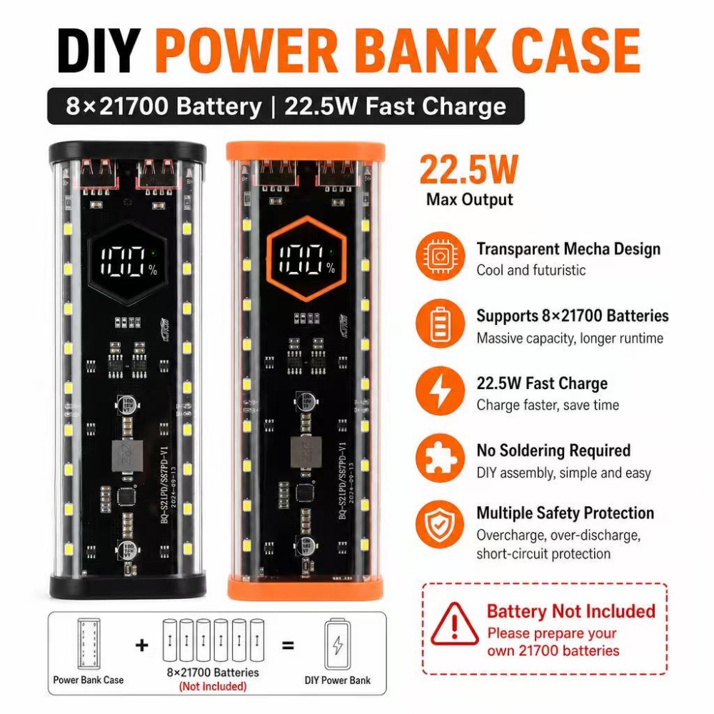 8*21700 Batterijhouder 22,5W S - Diy Electronics Hobby recensie en prijs